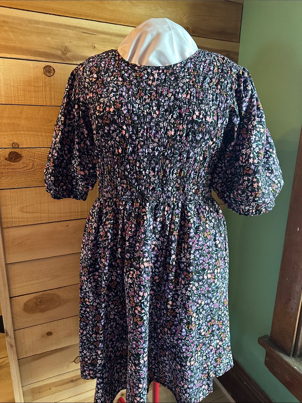 Terra & Sky Black Floral Smocked Puff Sleeve Dress
